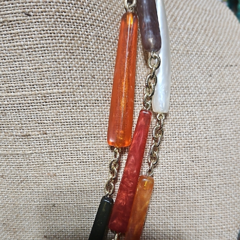 Chico's Gold Chain Necklace with Red, Orange, Black, and White Beads - Picture 4 of 4
